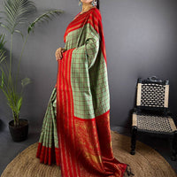 Red Royale Chex Soft Katan Silk Saree