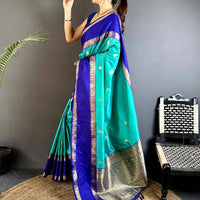 Sea Green Gadhwal Pure Soft Silk Saree