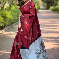 Maroon Soft Silk Saree With Postar Weaving Zari Pallu
