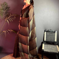 Radiant Gold Zari Striped Chiffon Saree