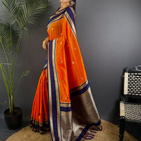Orange Soft Silk Floral Butta Saree