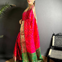 Pink Pochampally Patola Soft Silk Saree