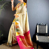 Chiku Copper Radiance Soft Silk Saree