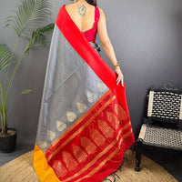 Grey Soft Katan Silk Banarasi Saree