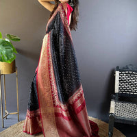 Black Graceful Bandhej Silk Saree