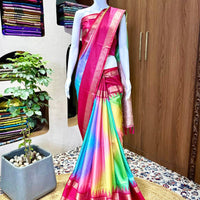 Vibrant Rainbow Ikkat Silk Saree