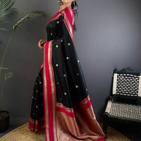 Raven Black Soft Silk Floral Butta Saree