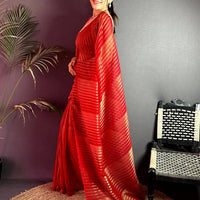 Ethereal Gold Zari Striped Chiffon Saree