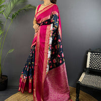 Navy Pichwai Print Banarasi Silk Saree