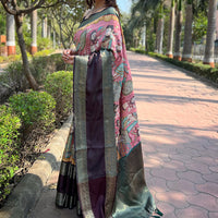 Pink Colour Double Border Chex Weaving Banarasi Soft Silk Saree