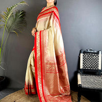 Gold Zari Woven Cream Soft Silk Saree