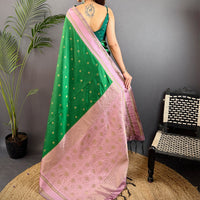 Green Silk Blend Floral Saree