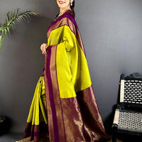 Lime Banarasi Katan Silk Saree