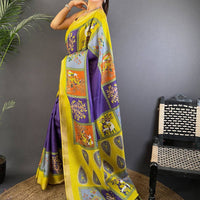 Royal Blue Tussar Kalalmkari Print Saree