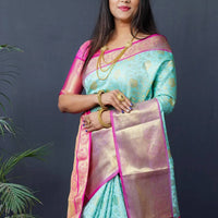 Aqua Floral Zari Banarasi Kanjivaram Silk Saree
