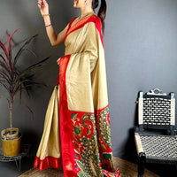 Gold Kalamkari Pallu Dola Saree