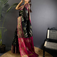 Black Soft Chanderi Pochampally Ikkat Saree
