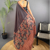 Brown Ghicha Tussar Silk Floral Saree