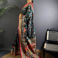 Black Soft Silk Pashmina Kashmiri Print Saree