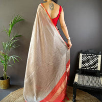 Radiant Ember Satin Tissue Saree