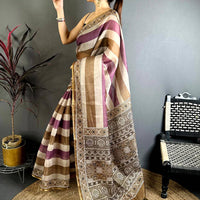 Heritage Stripe Linen Chanderi Saree