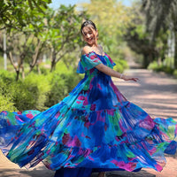 Persian Blue Abstract Print Dress
