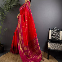 Rose Red Gadwal Border Soft Silk Saree