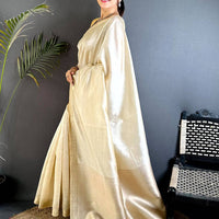 Classic Beige Saree With Gold Zari Border