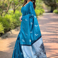 Rama Soft Silk Saree With Postar Weaving Zari Pallu