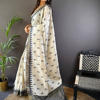 White Ikkat Zigzag Saree
