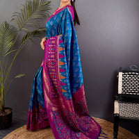 Ethereal Sky Blue Soft Silk Ikkat Saree