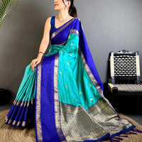 Sea Green Gadhwal Pure Soft Silk Saree
