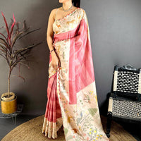 Classic Pink Tussar Thread Cut Work Saree