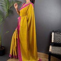 Mustard Poly Chiffon Diamond Swaroski Work Saree