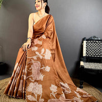 Opulent Tussar Cutwork Digital Saree