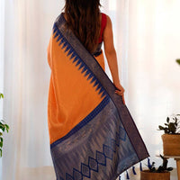Orange Colour Banarasi Soft Silk Gadwal Pattu Zari Weaving Party Wear Saree