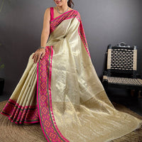 White Pochampally Ikkat Saree