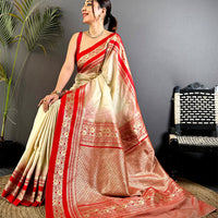 Gold Zari Woven Cream Soft Silk Saree