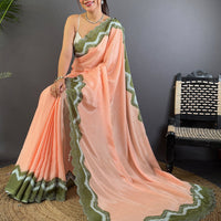 Peach Soft Chinnon Swarovski Work Saree