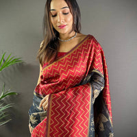 Red Heritage Weave Kalamkari Soft Silk Saree