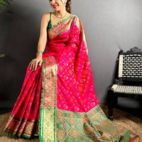 Pink Pochampally Patola Soft Silk Saree