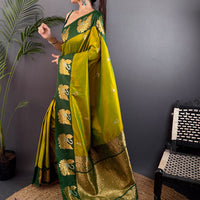 Green Swan Motif Soft Silk Saree