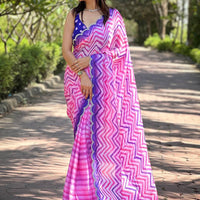 Trendy Leheriya And Striped Print Saree