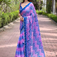 Stylish Leheriya And Striped Print Saree