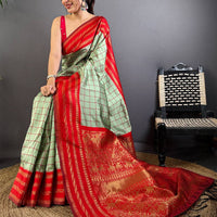 Red Royale Chex Soft Katan Silk Saree