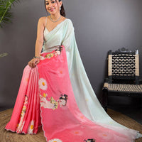 Radiant Barbie Digital Print Chinnon Saree