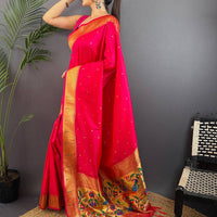 Rani Pink Yeola Paithani Soft Silk Saree