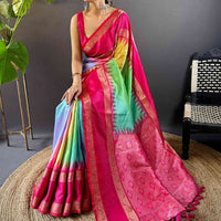 Vibrant Rainbow Ikkat Silk Saree