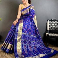 Blue Double Ikkat Heritage Saree