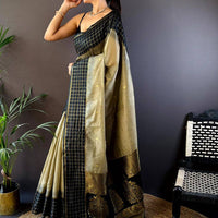 Black Soft Silk Saree With Zari Chex Border